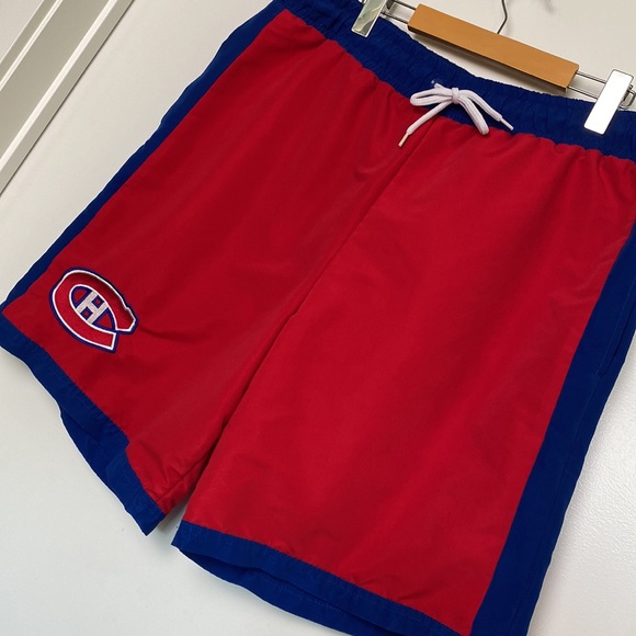 Montreal Canadiens NHL Shorts Men XL Red Blue Swim Sporty Logo Colour Block - Picture 4 of 15
